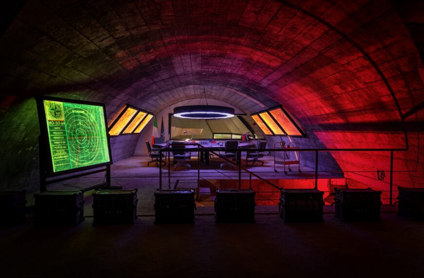 Atombunker Zentrale mit bunten Lichtern